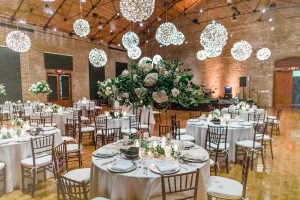 Reception with hanging floral globes