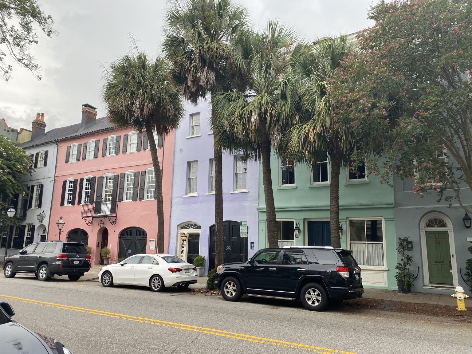Pastel row houses on a Charleston street