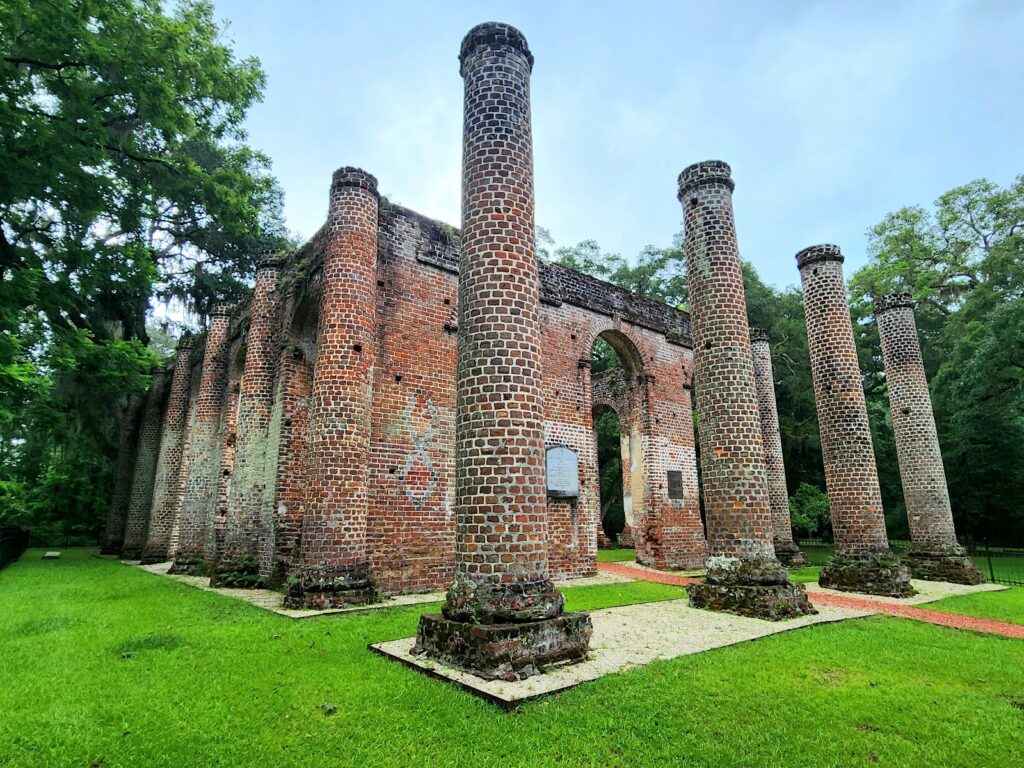 The brick columns of the Old Sheldon Church ruins near Beaufort