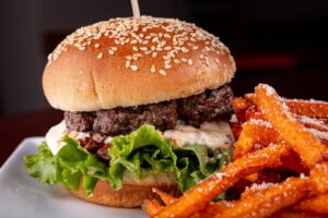 A dish at Sesame Burgers & Beer